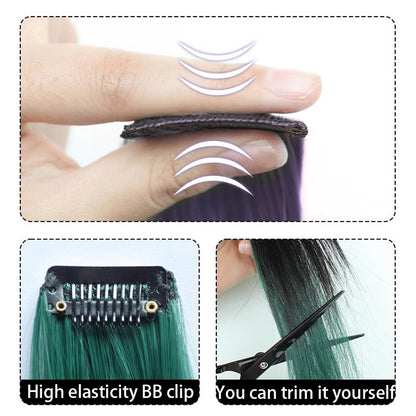 Tiras de coloração para mechas presas na orelha, extensões de cabelo coloridas de uma peça para cabelos longos femininos, adesivos invisíveis de peruca sintética