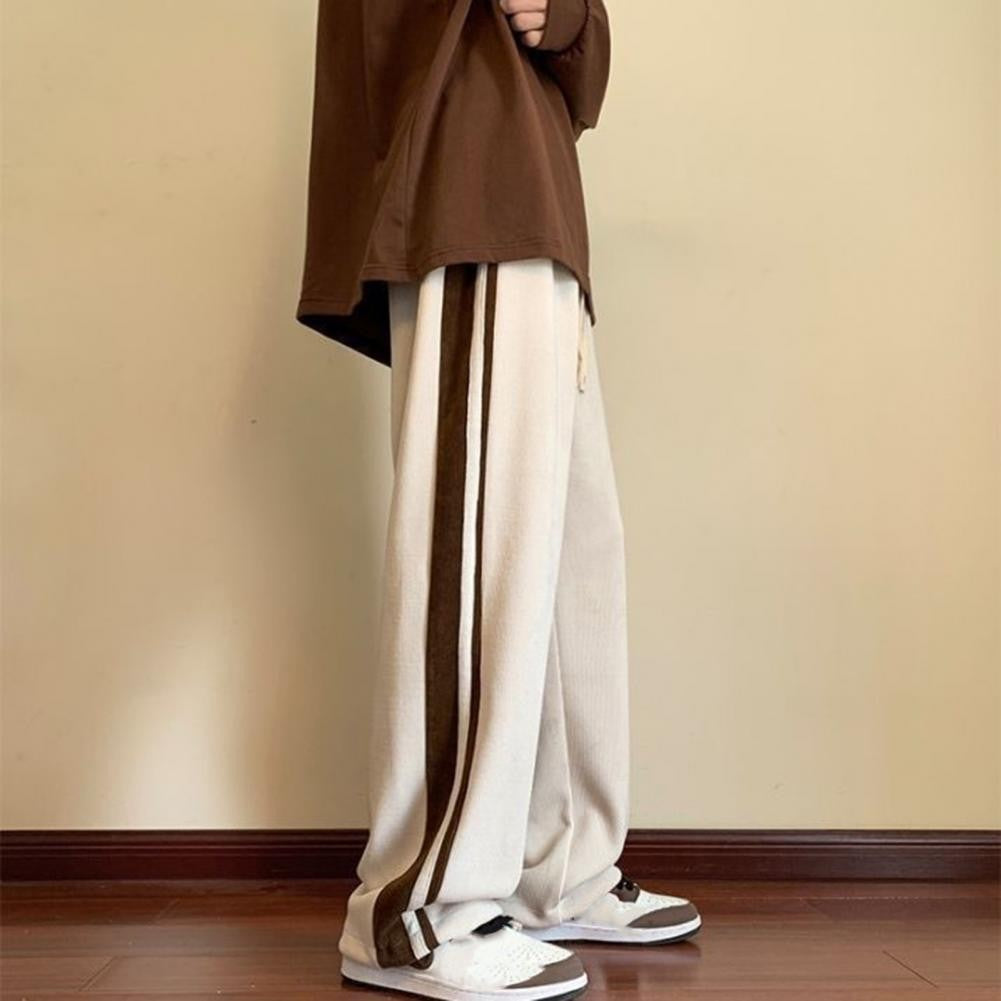 Casual Loose Fit Trousers Men's Thick Plush Wide Leg Sweatpants with Drawstring Waist Casual Streetwear for Hip for Comfort