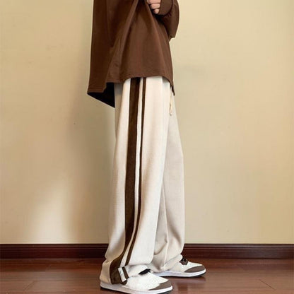 Casual Loose Fit Trousers Men's Thick Plush Wide Leg Sweatpants with Drawstring Waist Casual Streetwear for Hip for Comfort