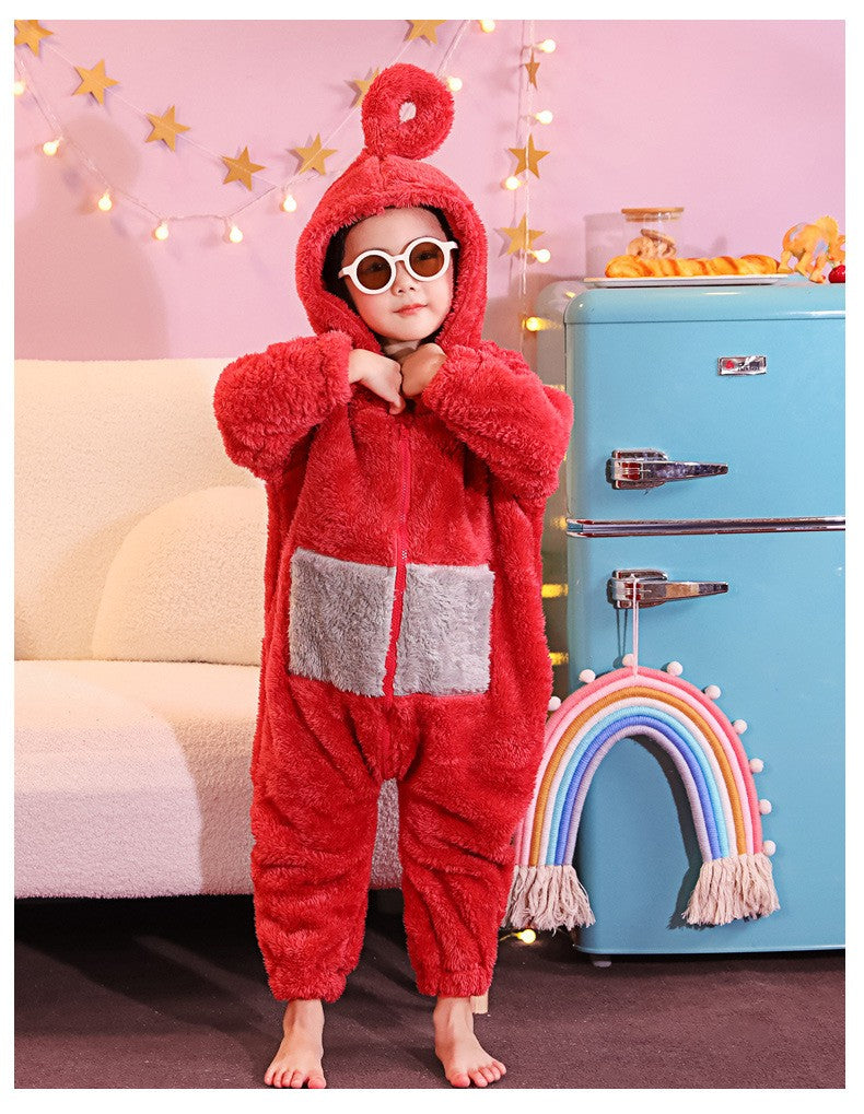 Adult Kids Teletubbies Costumes Soft Long Sleeves Piece Pajamas Costume Lala Home Clothes Cosplay Adult Unisex HomeWear