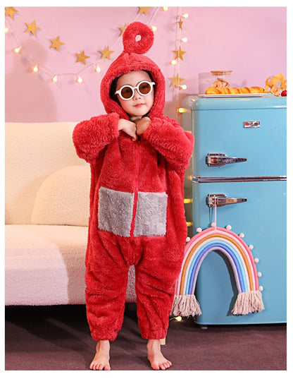 Adult Kids Teletubbies Costumes Soft Long Sleeves Piece Pajamas Costume Lala Home Clothes Cosplay Adult Unisex HomeWear