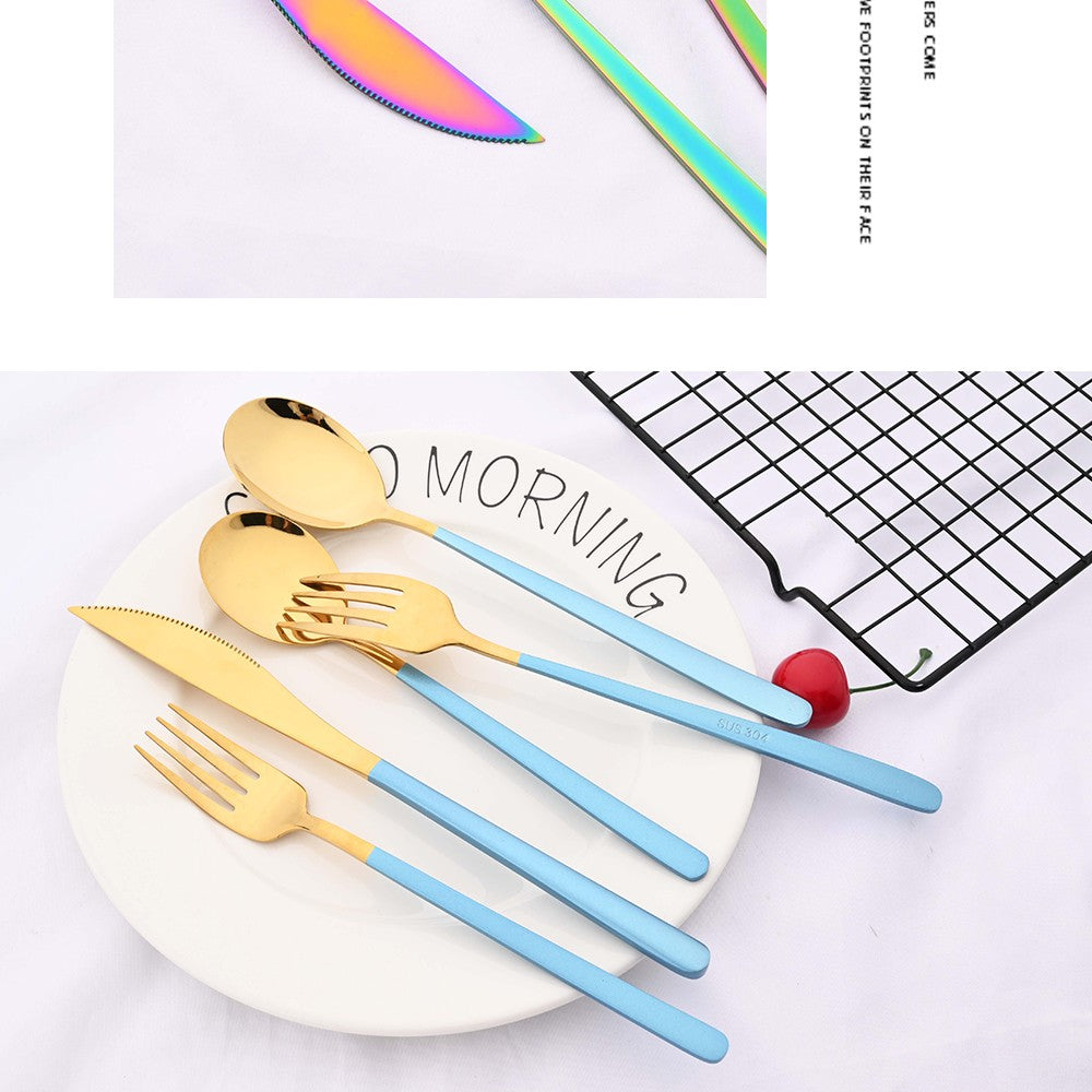 20Pcs Pink Silver Dinnerware Set Knife Dessert Fork Spoon Flatware Cutlery Set 304 Stainless Steel Silverware Tableware Kitchen