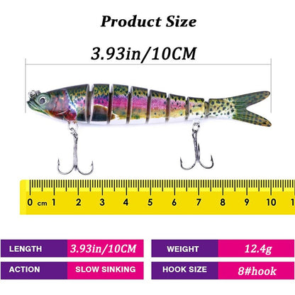 Isca de Pesca Articulada Slow Sinking Biônica Segmentada 10cm/12.4g Wobble Tackle para Pesca de Água Doce Salgada 5/3/1Pcs