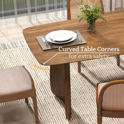 large walnut rectangular pedestal dining table for 6-8 people, 71" mid-century modern wood