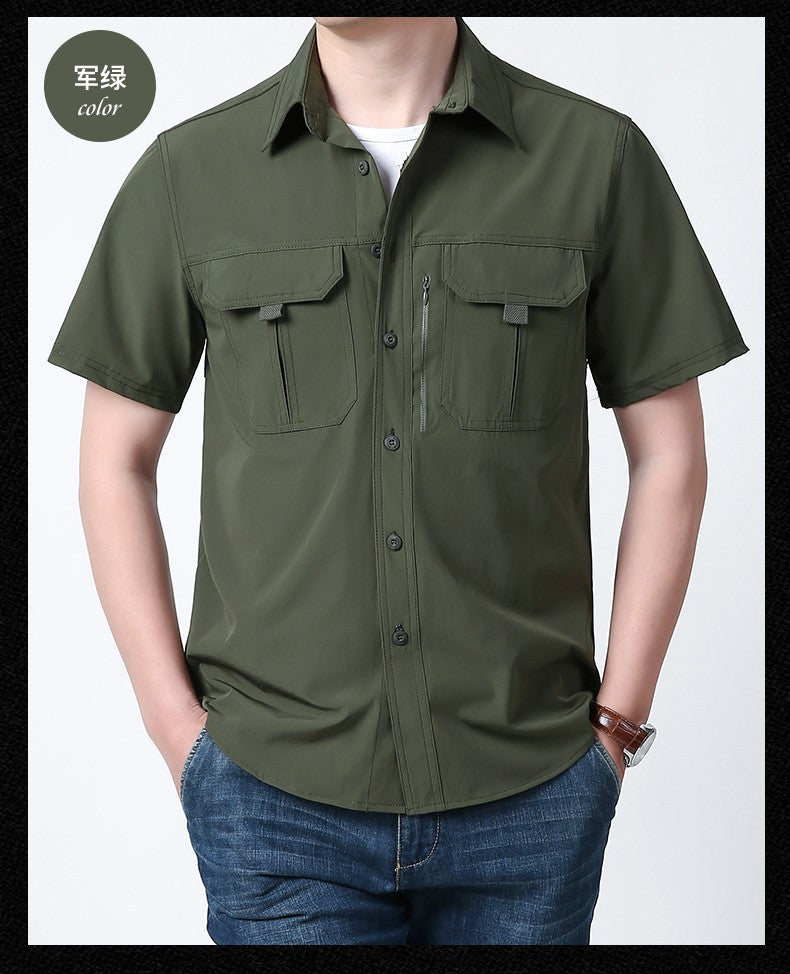 Men's Breathable Short Sleeve Shirt Men Casual Tactical Cargo Shirts Summer Quick Dry Hiking Work Shirts for Man Short-sleeved