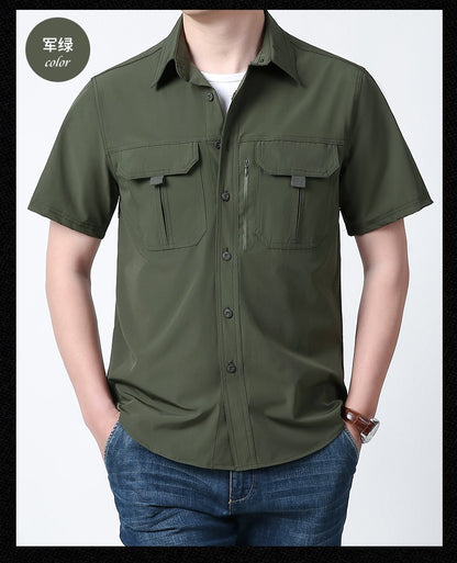 Men's Breathable Short Sleeve Shirt Men Casual Tactical Cargo Shirts Summer Quick Dry Hiking Work Shirts for Man Short-sleeved