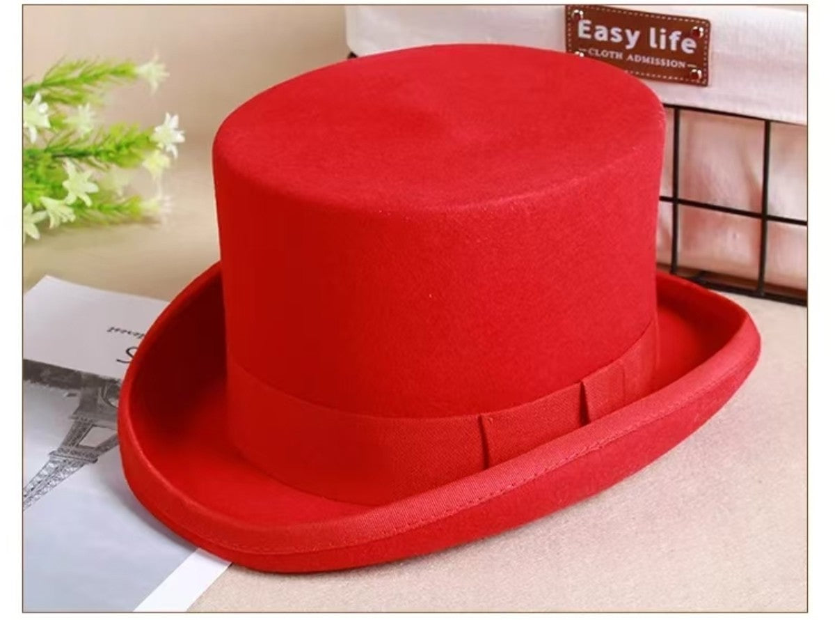 Wool Flat Man Top Hat Fashion Fedora Hats Versatile Panama Magician Cap Gentleman Cylinder Strap Steampunk Unisex Elegant