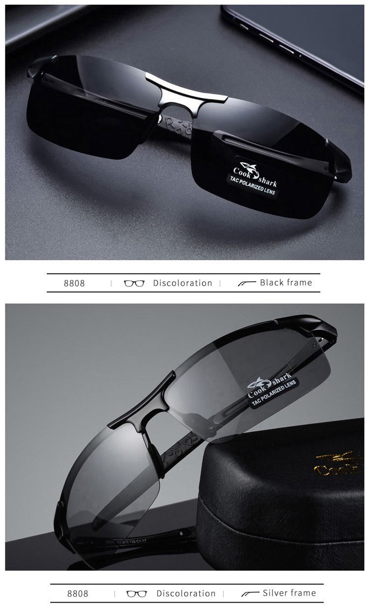 Óculos de sol Cook Shark, novos, de alumínio e magnésio, masculinos, HD polarizados, para dirigir, lentes coloridas, moda.