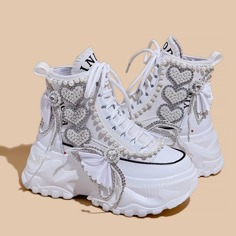 Fashion Women's Shoes Spring Casual Thick Sole 8cm Designer Sneakers Girls Lace-up Ladies Casual Shoes Women Sneakers