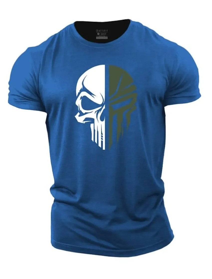 Summer Fashion Men's Pure cotton T Shirt 2D  Military Skull Dropped  Gym Short-Sleeved tracksuit men Clothing t-shirt tops