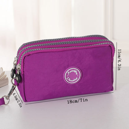 New long women's clutch, three-layer zipper, large-capacity coin purse