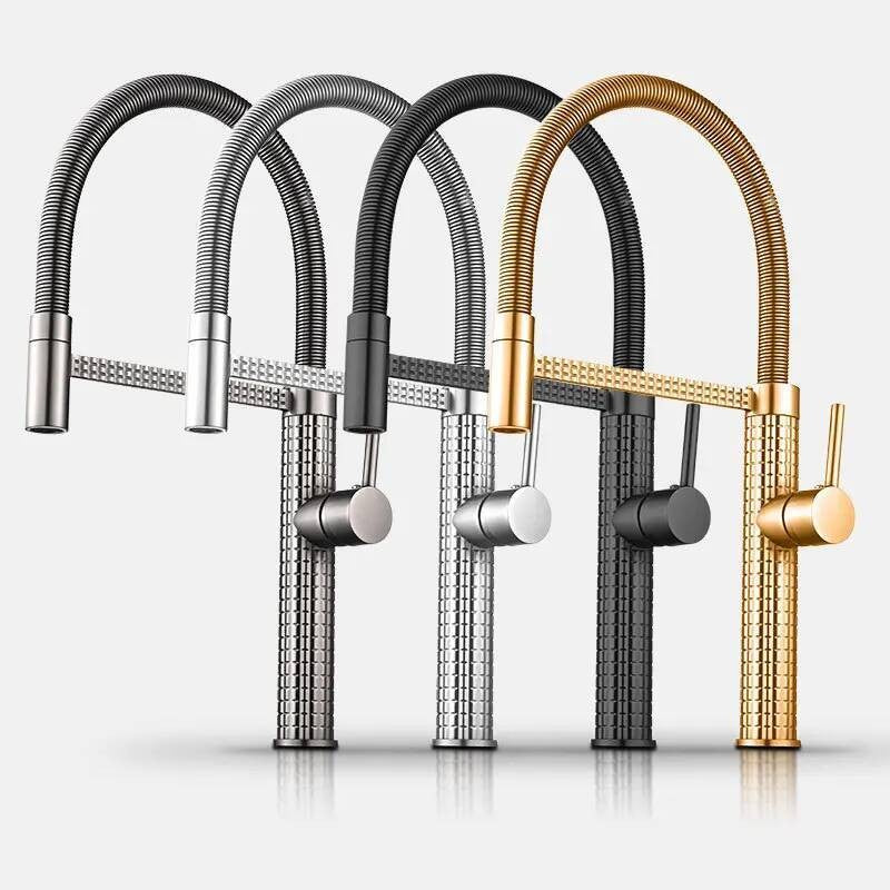 Gold Brass Faucet For Kitchen Sink Rotatable Drop Down Spring Hot And Cold Water Mixers Tap Accessories