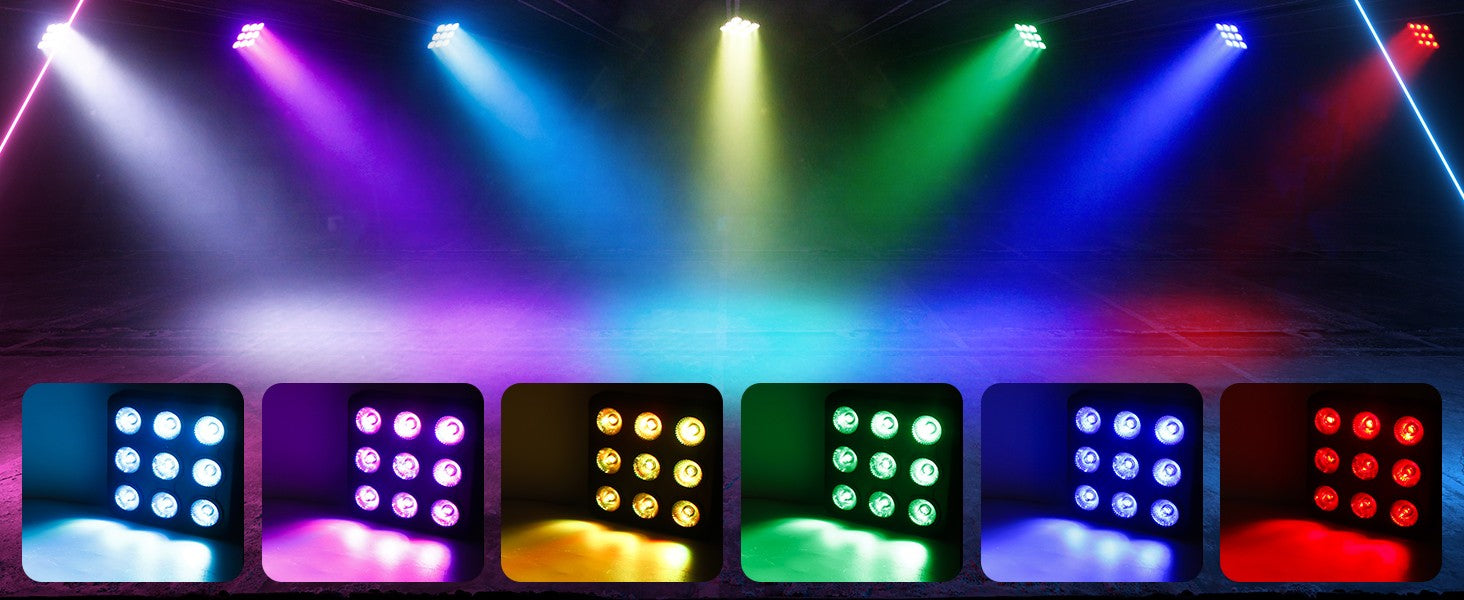 4PCS 9LEDs Par Lights RGBW Stage Lighting Effect Projector DMX512 Remote Control Square Strobe Light for Show Concert Party