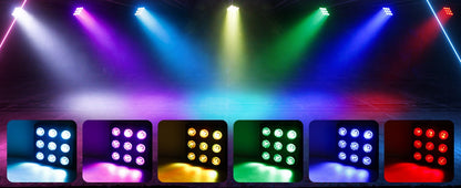 4PCS 9LEDs Par Lights RGBW Stage Lighting Effect Projector DMX512 Remote Control Square Strobe Light for Show Concert Party