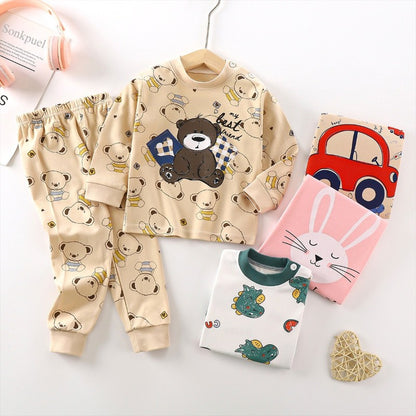 2025 New Baby Cotton Two-piece Set Home Clothes Children Class Suit Boys Girls Pajamas Set Kids Long T-shirt + Pants