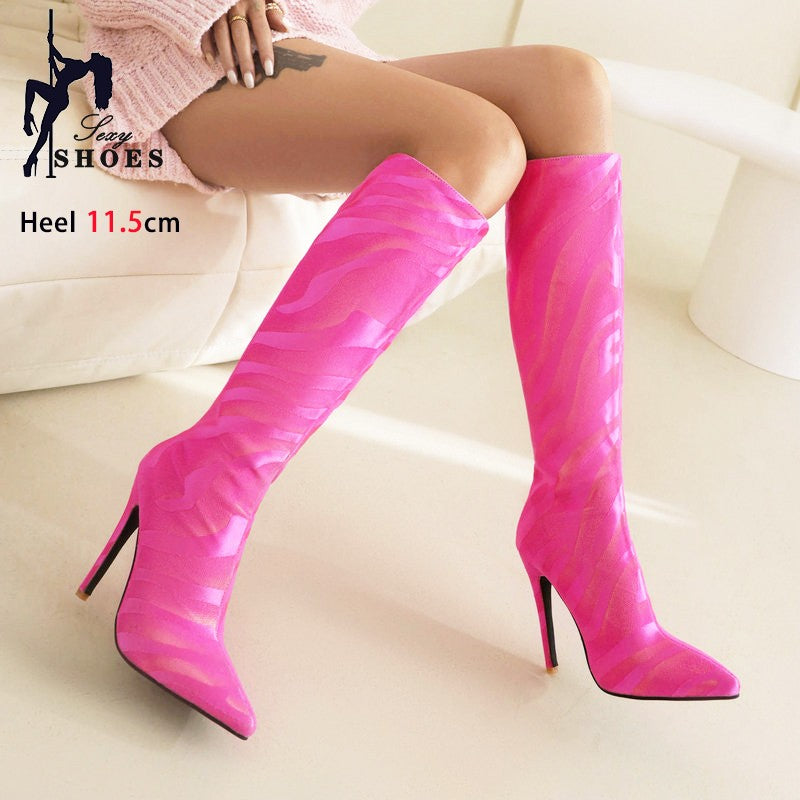 Ladies High Heel Boots Fashion Pointed French Stiletto Heels Office Long Boots Large Size Knee-High Women Shoes Winter Footwear