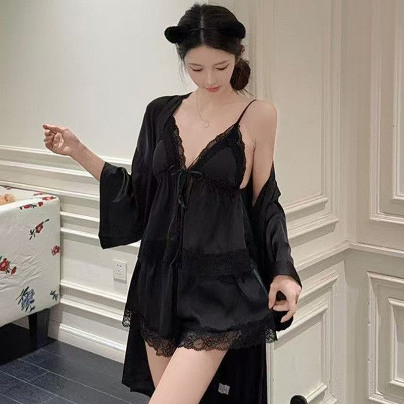 French-Style Strapless Nightgown for Women Summer Strapless Robe Two-Piece Set Summer Purely Sensual Beauty Straps with Padded C