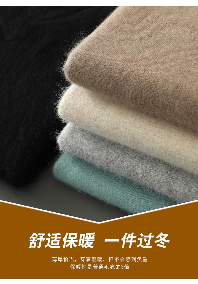 Autumn And Winter New Warm Pure Mink Cashmere Sweater Men's V-neck Pullover Thickened Plus Size Knitted Bottoming Shirt