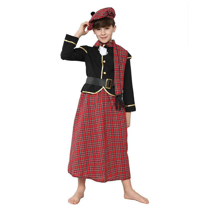 Boys Ethnic Scottish Tartan Clansman Cosplay Outfit Kids Around The World Book Day Week Halloween Party Costume