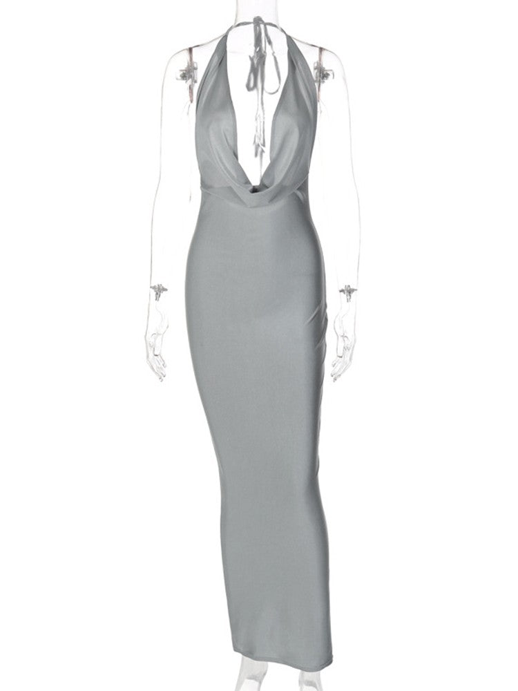 Dulzura Autumn Women Halter Backless Midi Dress For Women Bodycon Sexy Party Ele