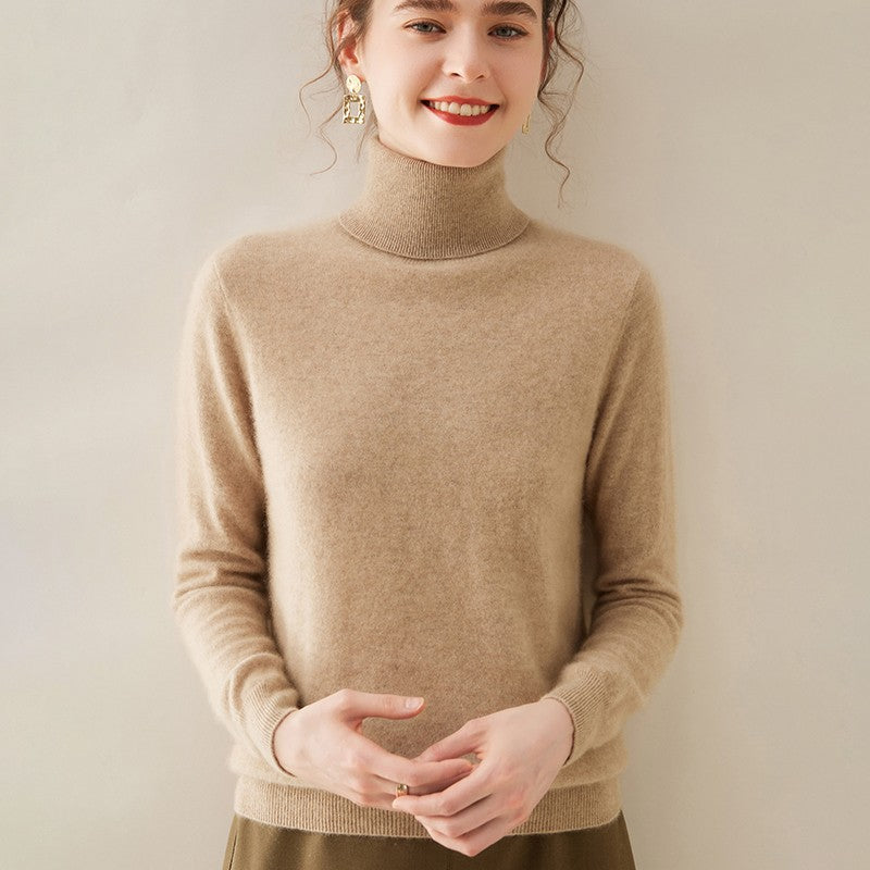 Suéter de Cashmere Feminino Gola Alta Manga Comprida Pulôver de Malha 100% Cashmere Puro Suéter Básico Versão Coreana Top Feminino