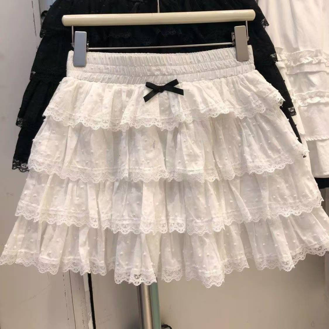 Sweet Cute Lace Cake Skirt Kawaii Lolita Japanese Mini Layered Ruffles Skirts Y2k Harajuku Casual Women Summer 2025 Skirts