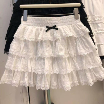 Sweet Cute Lace Cake Skirt Kawaii Lolita Japanese Mini Layered Ruffles Skirts Y2k Harajuku Casual Women Summer 2025 Skirts