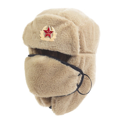 Unissex Soviético Emblema Chapéu Lei Feng Pelo Sintético de Coelho Quente à Prova de Vento com Abas de Orelha Inverno Ciclismo ao Ar Livre Estilo Russo Tempo Frio?