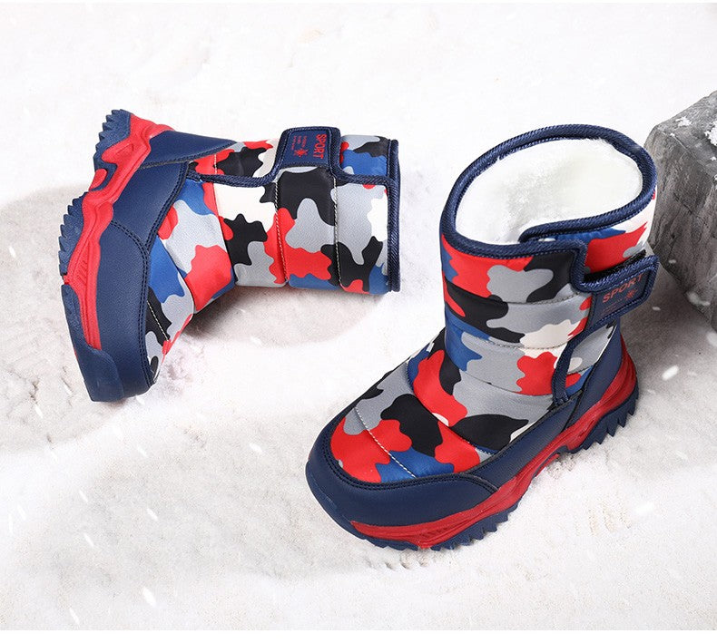 2025 Winter Children Shoes Plush Waterproof Fabric Non-Slip Girl Shoes Rubber Sole Snow Boots Fashion Warm Outdoor Boots