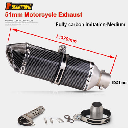 Universal Motorcycle 51mm Exhaust Pipe Carbon Fiber Muffler Exhaust Pipe db Killer Length300mm/ 370mm/ 470mm Multicolour Exhaust