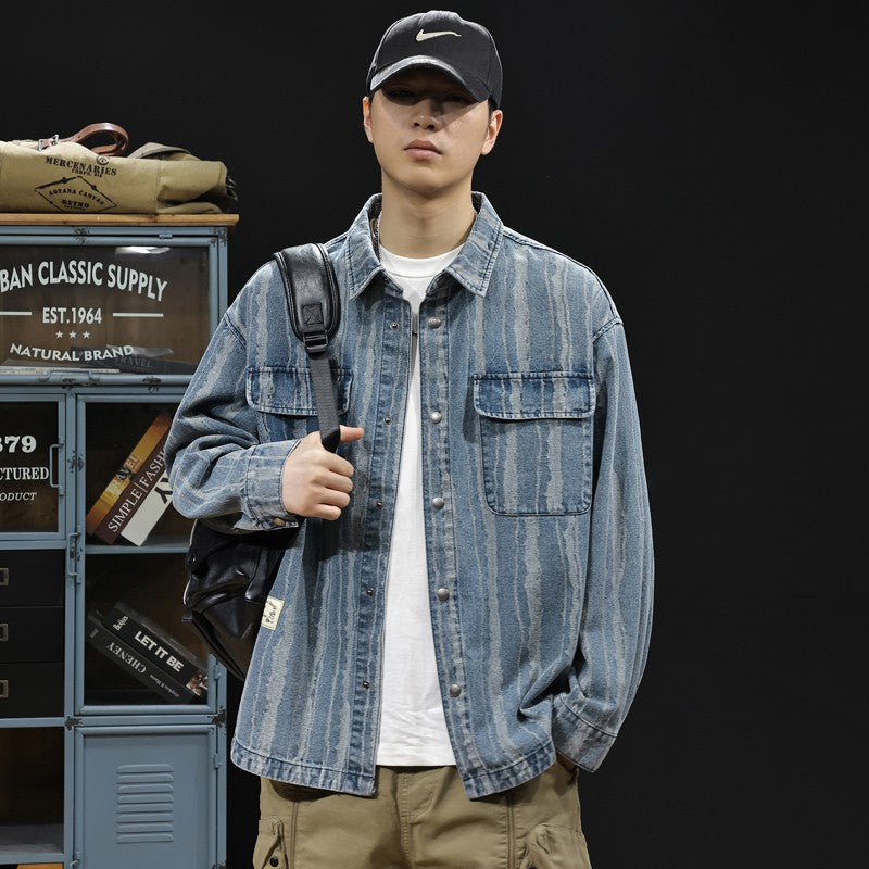 2025 Spring and autumn new fashion men retro denim cargo shirt casual simple shirt blouse