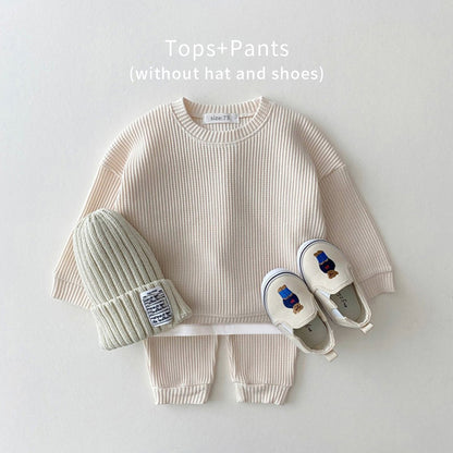Baby Girls Clothes Autumn Cotton Kintting Clothing Sets Mock 2PCS Waffle Cotton Kids BoysSets Tracksuit Tops+Pants Korean