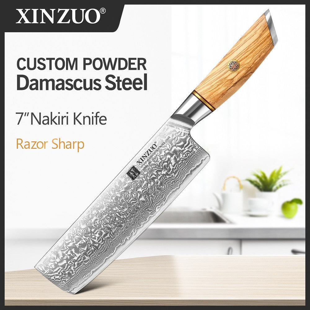 XINZUO Conjunto de Facas de Cozinha 1-8 Peças Aço Damasco Personalizado 73 Camadas Lâmina de Aço 15°±1 Por Lado com Cabo de Madeira de Oliveira