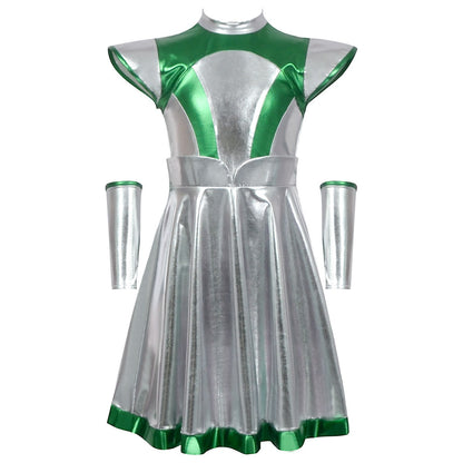 Cyber Alien Laser Reflective Alien Cosplay Dress, Adult and Children's Party Outfit, Including Tentacle Headpiece