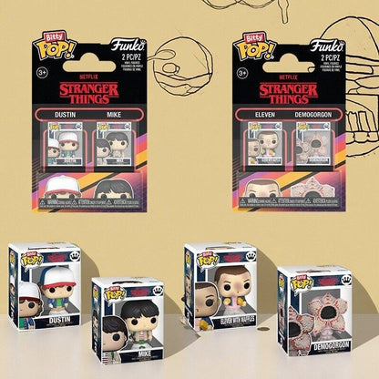 Funko Bitty Pop Stranger Things Dustin e Mike Pacote com 2 Mini Séries Caixa Surpresa Miniaturas Onze e Demogorgon Bonecos de Ação Colecionáveis Presentes