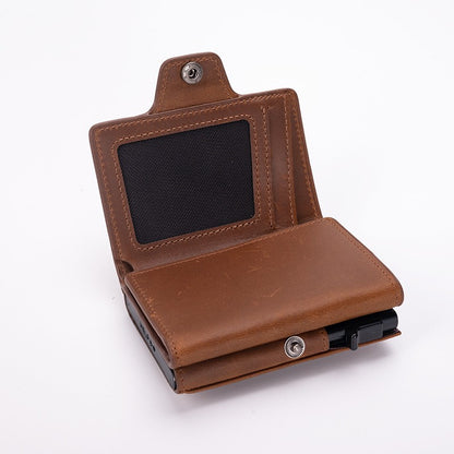 Pop-up Slim RFID Card Holder for Men Minimalist Leather Credit Card Wallet with Coin Purse and Cash Slot Travel Small Purse