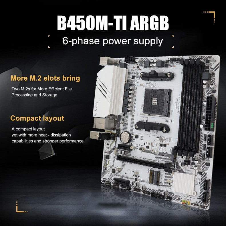 1PC B450M-TI ARGB Motherboard M.2 NVME ARGB PC Motherboard AMD Processor Dual-Channel 4*DDR4 Memory AM4 USB Mainboard