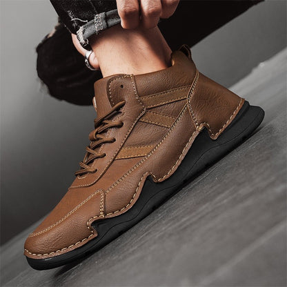Handmade Mens Low Top Sneakers Classic Mens Leather High Top Shoes Fashion Outdoor Motorcycle Boots Lace Up Non-Slip Ankle Boots