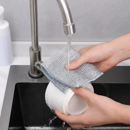 20/5pçs Pano de Limpeza de Fio de Aço Espessado Sem Riscos Dupla Camada Ferro Microfibra Pano de Prato de Malha Esponja de Lavar Panelas Panos de Cozinha