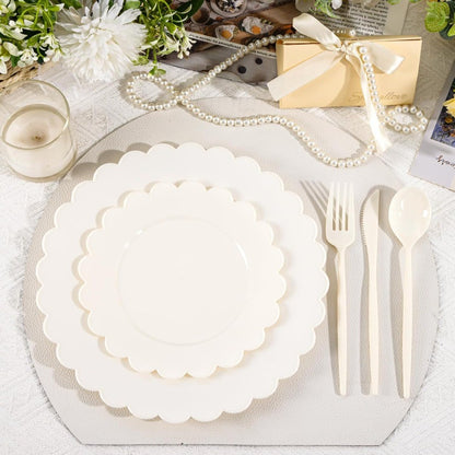150 Pcs Ivory Plastic Plates for Party Disposable Heavy Duty Thanksgiving Plates Ivory Plastic Dinnerware Sets for 30 Guests - 6