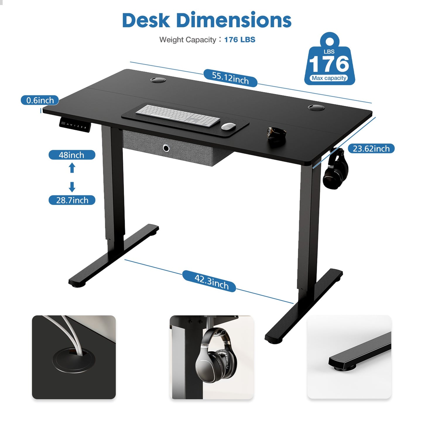 JHK Electric Standing Desk Height Adjustable 55x24 Inch Computer Desk Workstation Ergonomic Work Table for Home Office
