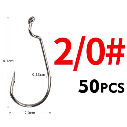 MEREDITH 50 unidades/pacote Anzóis de minhoca macia de alta qualidade em aço carbono, anzóis super travados largos 8#-5/0, acessórios de pesca