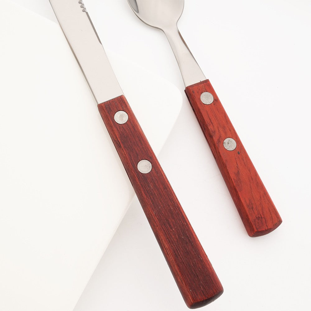 Conjunto de Talheres 6/10 Peças Cabo de Madeira Natural Facas de Carne Talheres Faca de Jantar de Aço Inoxidável Utensílios de Cozinha