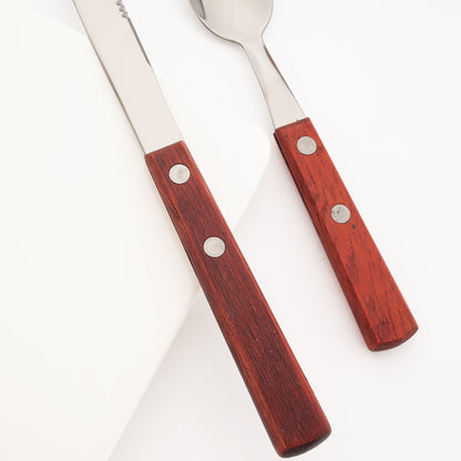 Conjunto de Talheres 6/10 Peças Cabo de Madeira Natural Facas de Carne Talheres Faca de Jantar de Aço Inoxidável Utensílios de Cozinha