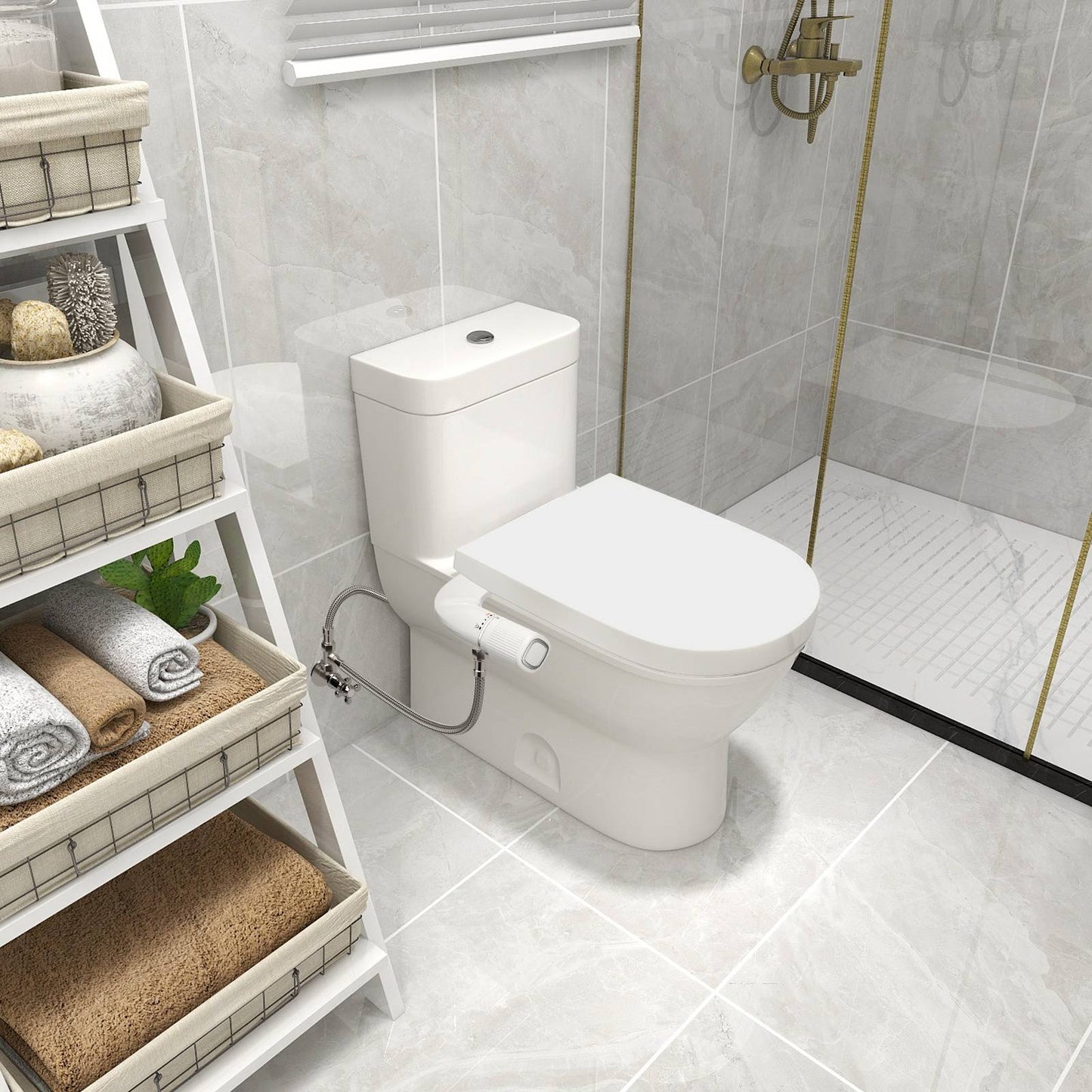 SAMODRA Bidet Acoplável Não Elétrico para Vaso Sanitário, Bico Duplo, Pressão da Água Ajustável com Entrada de Latão