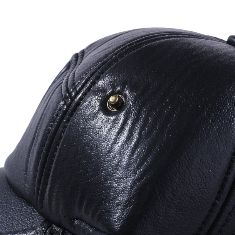 Winter Warm Cap Men Black Leather Fur Baseball Cap Hats For Men Women Casquette Bones Dad Caps Earflaps Thicken 2025 NEW