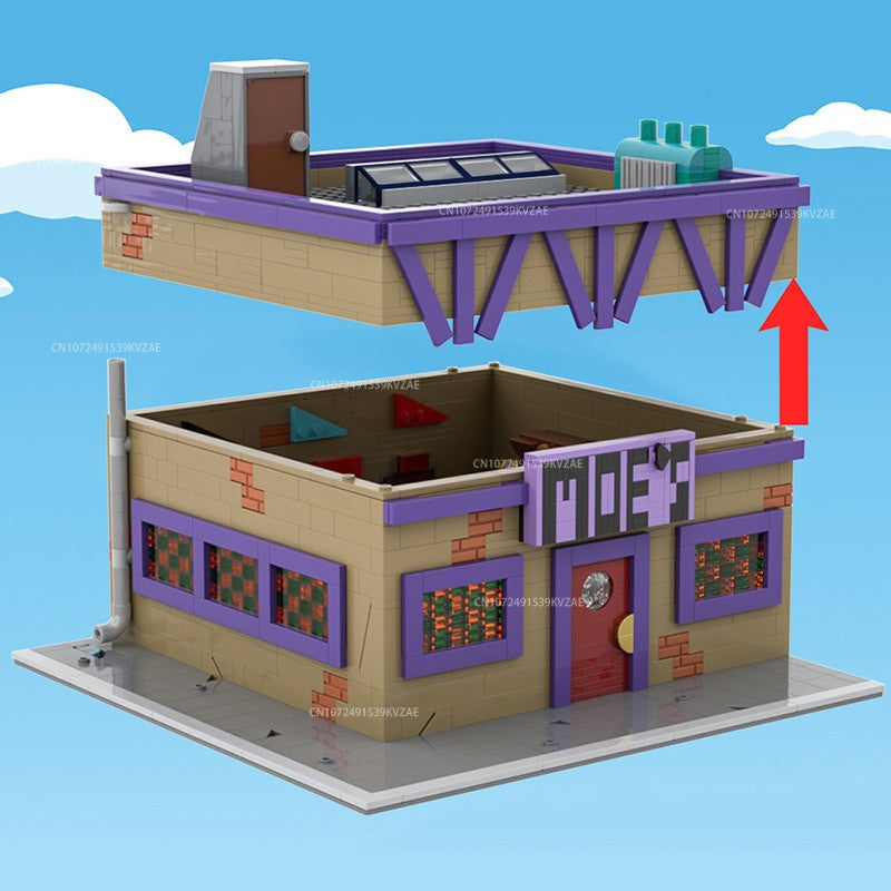 MOC Simpsonized Modular Taberna do Moe Blocos de Construção Casa da Cidade Escola Primária de Springfield Arquitetura Skyline Tijolos Brinquedos