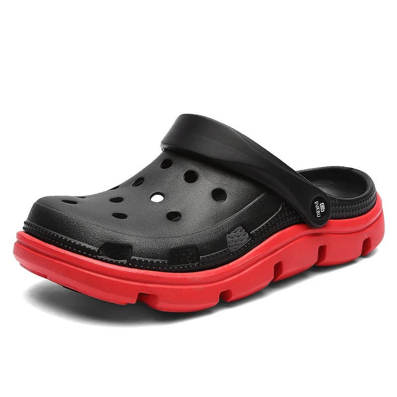 2024 Summer Plus Size Hollow Out Sandals Men's Breathable Slippers Trendy Thick Base Slip-On Beach Shoes Men's Footwear