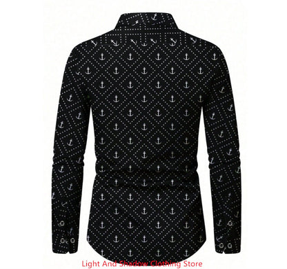 Men's High-Quality Long-Sleeved Lapel Button-Up Shirt Comfortable Soft High-Definition Printed Business Casual Shirt