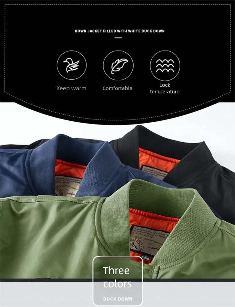 Unisex Winter Thicken Warm Bomber Jacket Air Force Style Flight Parkas Coat with Cotton Embroidery Casual Outwear for Men